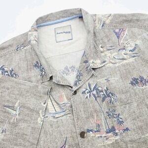 Tommy Bahama Men's 3XL Brown Shirt 100% SILK Camp Button Island Marlin Sailboat